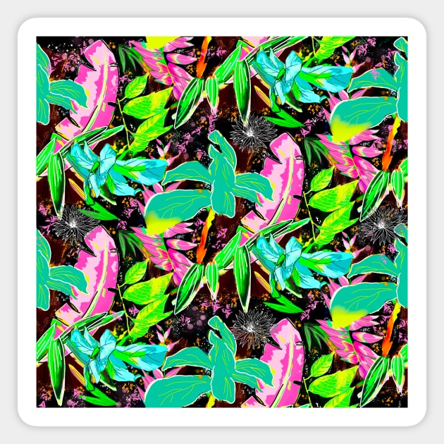 Elegant Tropical floral leaves botanical pattern,botanical pattern, tropical plants, black pink leaves pattern over a Sticker by Zeinab taha